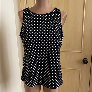 LANDS' END Beach Summer Modest Black and White Polka Dot Swimsuit Tank Top SZ 16